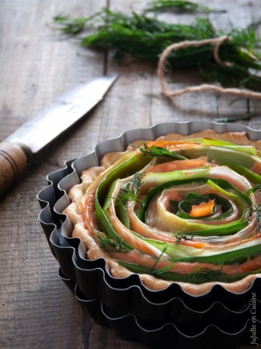 Tarte légère « tourbillon » saumon fumé et poireau (sans oeuf)