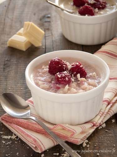 Riz au lait framboises et chocolat blanc