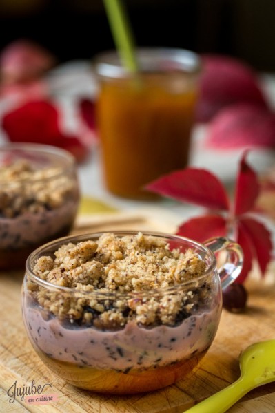 Riz noir au lait, confiture de potimarron aux zestes d'orange et crumble aux noisettes