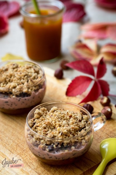 Riz noir Vénéré au lait, confiture de potimarron aux zestes d'orange et crumble de noisette à la farine de châtaigne