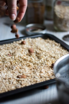 On parsème le tout de noisettes et amandes entières