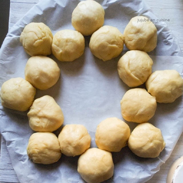 Premier essai de la couronne briochée avant la pousse (j'avais retiré la boite du camembert pour la photo)