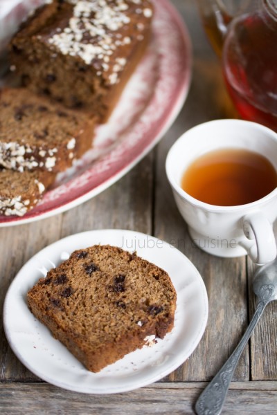 Banana bread aux pépites de chocolat et purée de noisettes