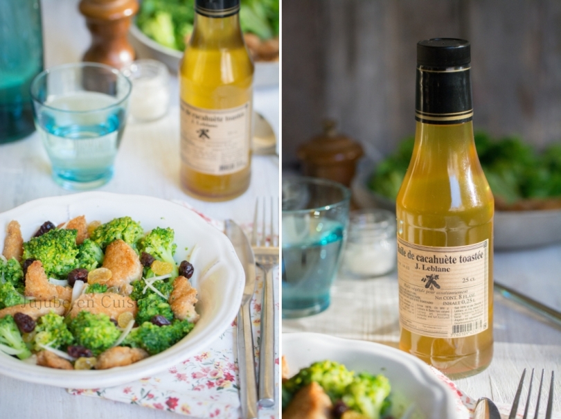 Salade de brocolis, poulet pané et canneberges séchées