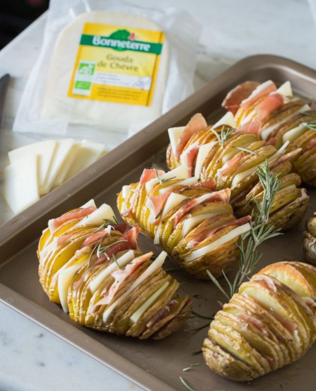 Pommes de terre rôties à la suédoise (Hasselback potatoes) gouda bacon