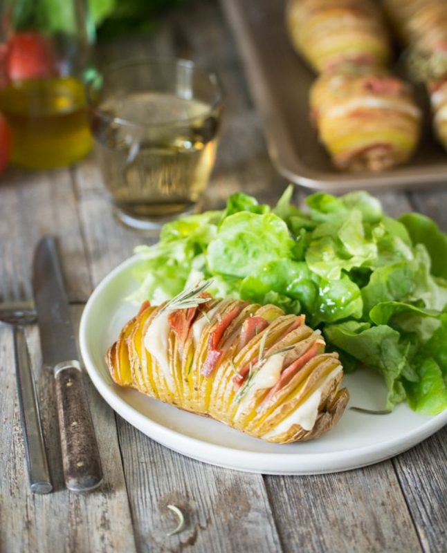 Pommes de terre rôties à la suédoise (Hasselback potatoes) gouda bacon