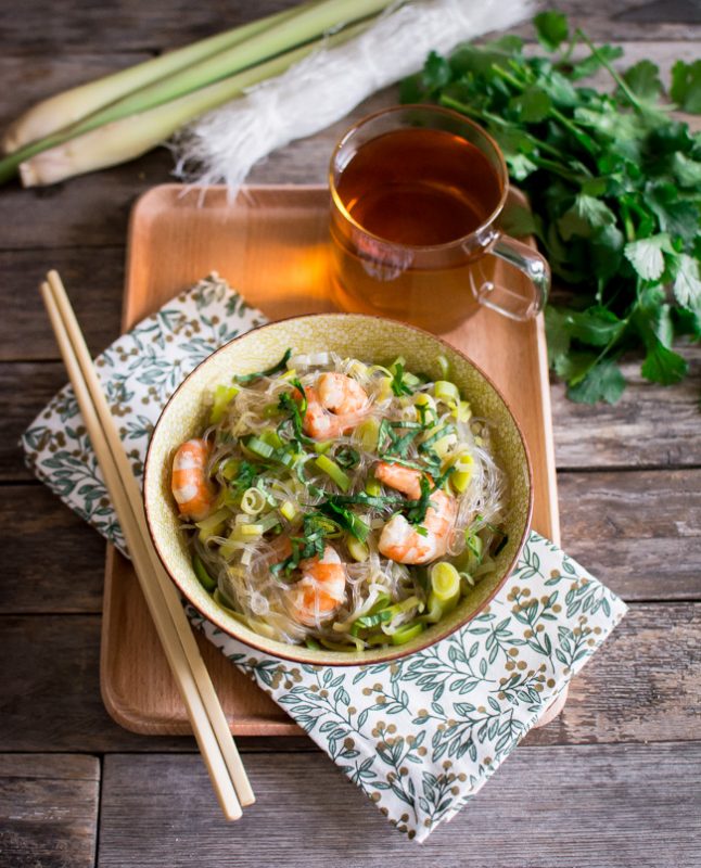 Comme un One pot pasta : Vermicelles, crevettes, bouillon citronnelle et gingembre